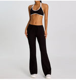 Breathable Yoga Suit for Women Color Contrast Shockproof Sports Bra Drawstring High Waist Pants Gym Running Fitness Suits
