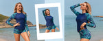 2026 Sexy Floral Long Sleeve Two-Piece Women's Surfing Swimsuit Drawstring Swim Tankini Rash Guard Beachwear Bathing Suit Female