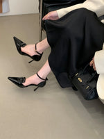 2026 Summer Fashion Sexy Thin High Heels Patent Leather Pointed Toe Shallow Single Pumps French Sandals Retr Dress Shoes Women