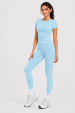 Ladies Sportswear Set (Short Sleeve Top + Long Pants) Fitness Gym Workout Clothing Running Yoga Ensemble