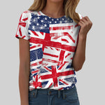 Women's British Flag Print T-Shirt Casual Round Neck Short Sleeve T Shirts Uk United Kingdom Women Vintage Tees Tops Clothing