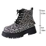 Fashion Leopard Print Platform Ankle Boots Women Lace Up Thick Sole Crystal Short Booties Mujer Round Toe Zipper Modern Boots