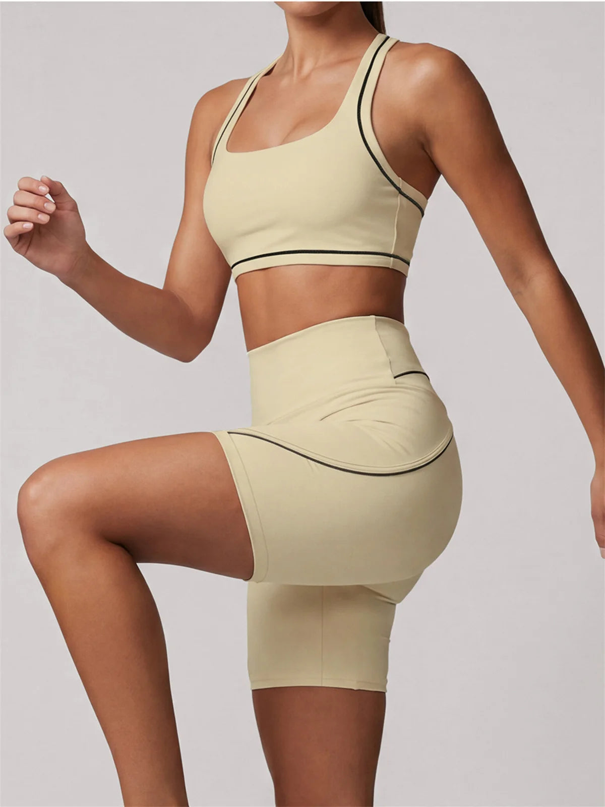 Color Blocking Yoga Sets Women's Tracksuit Hanging Neck Shockproof Sports Vest Hip Lifting Shorts Gym Running Fitness Suits