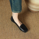 Women Penny Loafer Flats Soft Wrinkled Faux Leather Slip On Square Toe Low Heel Casual Office Daily Shoes