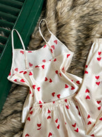 3 Pcs Women Satin Pajama Set Heart Print Round Neck Top with Pants and Shorts Sleepwear Suit Elegant Ladies Homewear