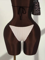 Sexy Beige Contrast One Piece Swimwear Women Deep V Neck Hollow Out Bakcless Thong Bikini Beach Bathing Suit Swimsuit 2026