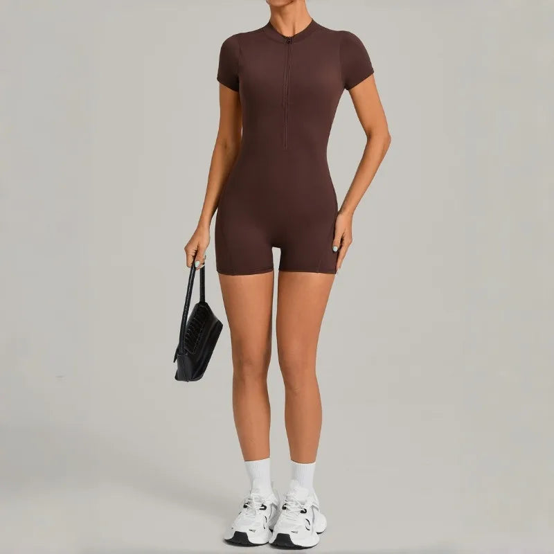 Women's Seamless Yoga Jumpsuits Sports Fitness Beauty Back Slim Fit Short-Sleeves One-Piece Workout Gym Training Bodysuits