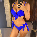XS - XL Knotted Push Up Bikini Swimsuit Female Swimwear Women Two-pieces Bikini Set With Bra Cup Bather Bathing Suit Swim V3992