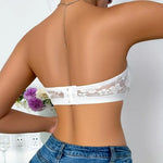 Women's Strapless Bra Floral Lace Front Closure Bra Wireless Full Coverage Tube Top Bandeau No Underwire Seamless Bralette