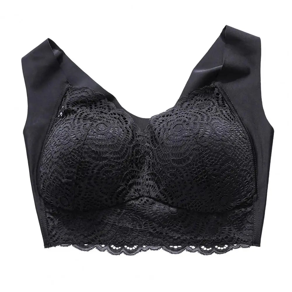 Shockproof Push-up Wireless Yoga Daily Bra Women Bra Wide Shoulder Strap Hollow Out Lace Seamless Thin Anti-exposure Comfort