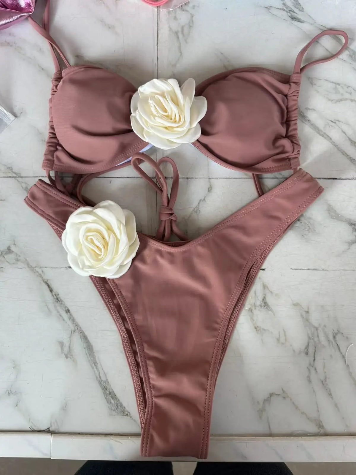 Sexy 3D Flower Micro Bikini 2024 Women Black White Patchwork Push Up Swimsuit Biquini Summer Bathing Suit Triangle Mini Swimwear