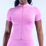 Short Sleeve Zippy Yoga Top Sports Tee Women Running Jacket Seamless Gym Tops Clothes Fitness Pilates Breathable Workout Shirts