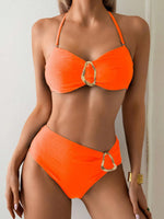 S - XL Metal Ring Halter Female Swimsuit High Waist Bikini Women Swimwear Two-Pieces Bikini Set Bather Bathing Suit Swim V6933