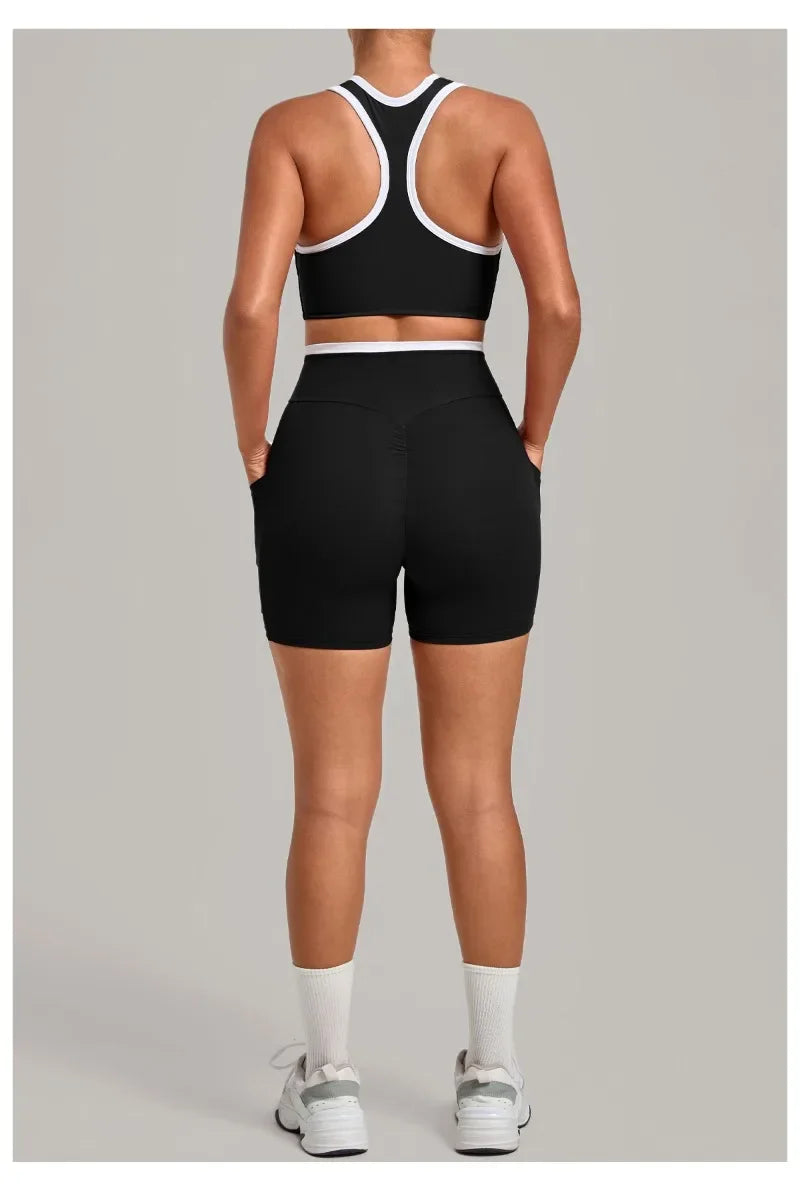 Women's Seamless Yoga Sets Sports Fitness High Waist Hip-lifting Shorts Back Beauty Sleeveless Suits Gym Training Workout Sets