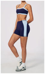 Summer Color Blocking Yoga Suit Women Shockproof Slim Sports Bra High Waist Hip Lift Shorts Gym Running Fitness Sets Tracksuit