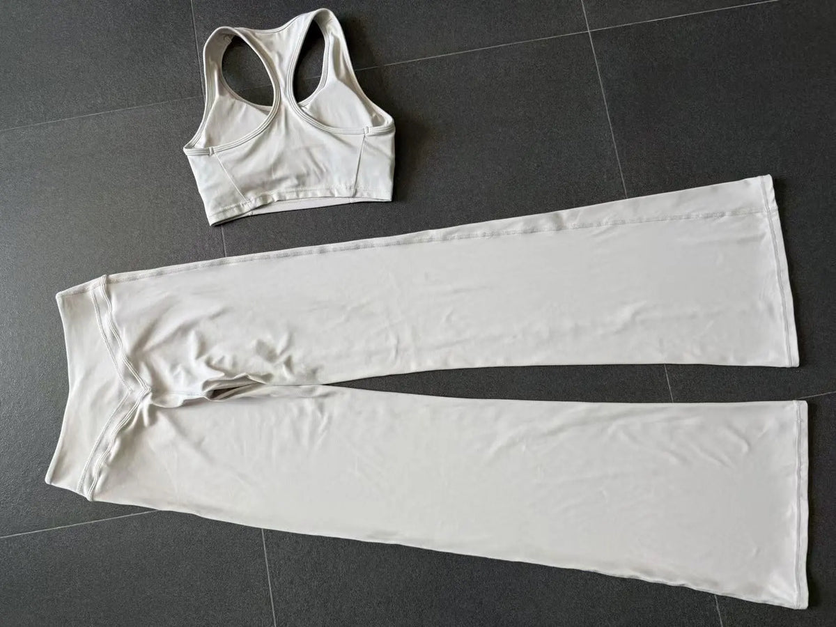 Breathable Stretch Yoga Sets Women Quick Drying Shockproof Sports Bra High Waist Bell Bottom Pants Gym Two-piece Fitness Suit