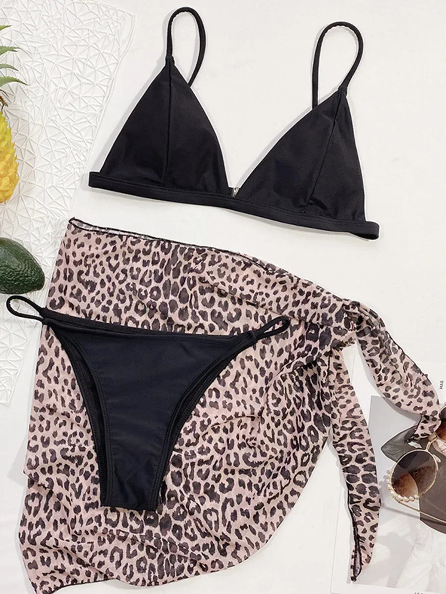 With Mesh Skirt Sarong Tie Dye Micro Bikini Women Swimsuit Female Swimwear Three Pieces Bikini Set Bathing Suit Swim Beachwear