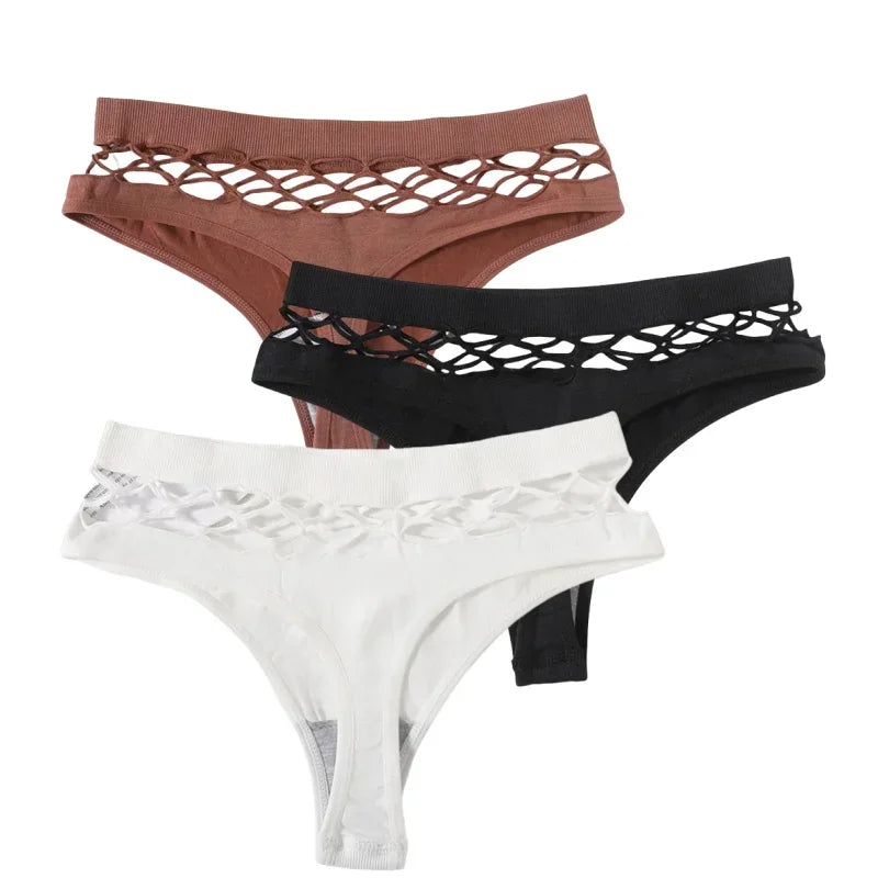 3Pcs/Set Sexy High Rise Panties Women Thongs Comfort G-String Underwear Sexy Lingerie Hollow Bottoms Female Underpants M-L