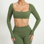Women Crop Tops Yoga T-shirts Solid Sports Top Long Sleeve Running Shirts Quick Dry Fitness Gym Sport Gymwear