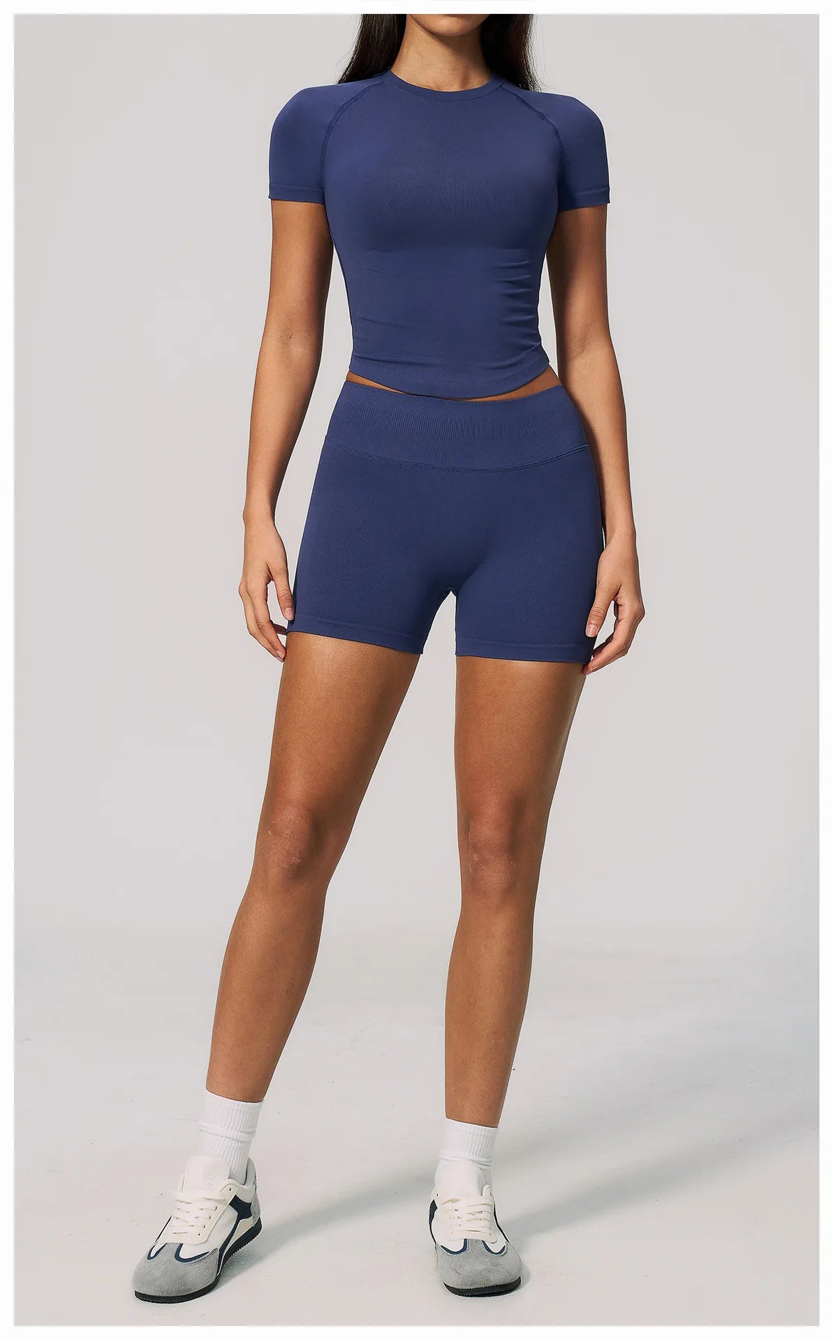 Seamless Yoga Sets Women Short Sleeve O Neck Slim Sports T Shirts Gym Outfits Abdominal Compression Shorts Running Fitness Suit