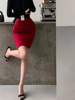 Korean Pure Desire Sexy OL High Waist Ruched Hip Slit Mid-Length Bodycon Skirt Fashion Sexy Women Mini Skirts 2026 New BL9X