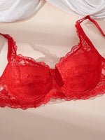2Pcs Women's Sexy Bras Floral Lace Thin Push-Up Brassiere No Lining Cutout Breathable Underwear