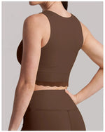 Sexy Fake Two-piece Yoga Tank Top Naked Feel Lace Trim V Neck High Stretch with Bra Pads Gym Running Fitness Dance Tank Top