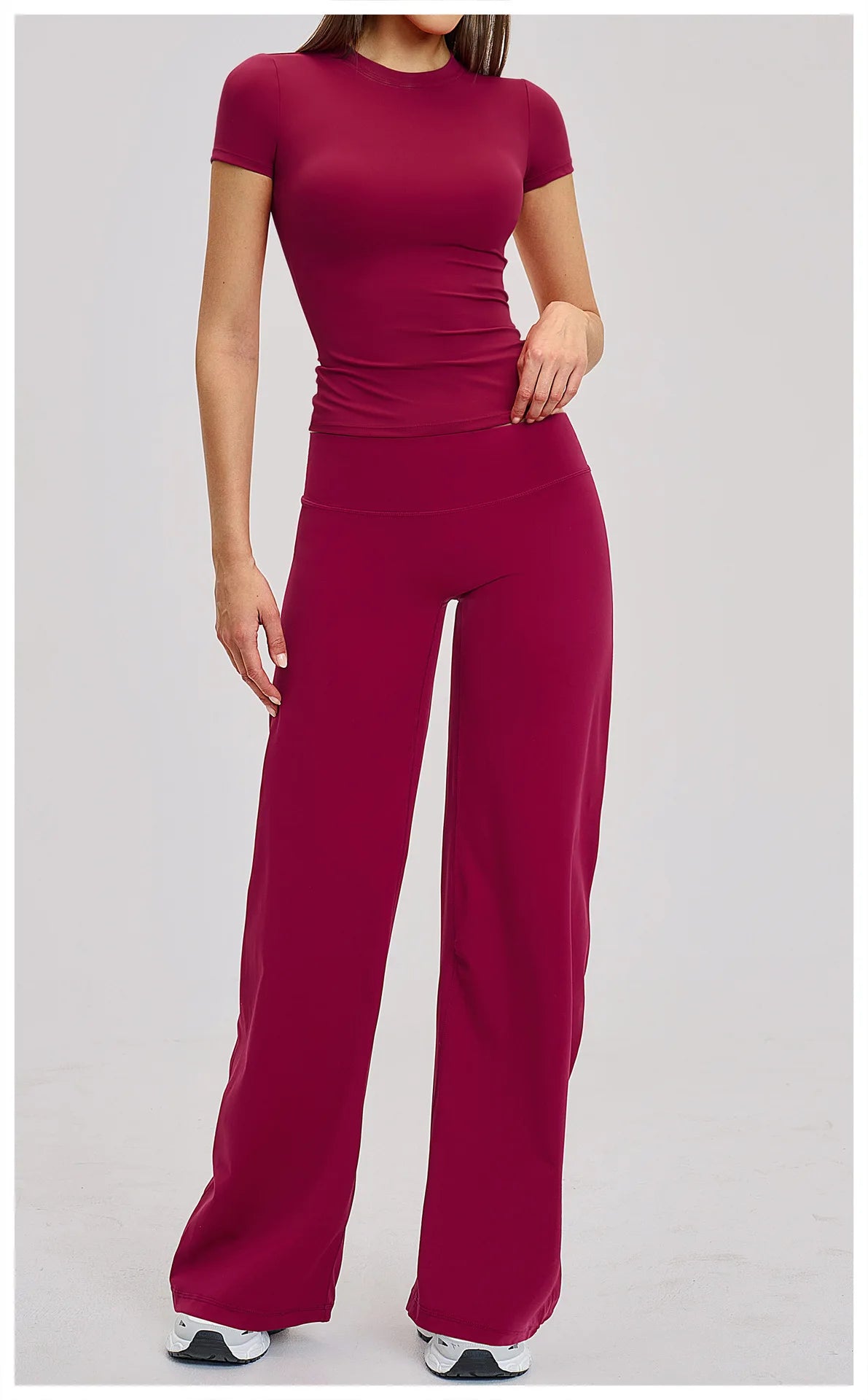 Yoga Set 2 Pieces Women's Tracksuit Short Sleeve O Neck Slim Sports T Shirts High Waist Flare Leggings Gym Running Fitness Suit