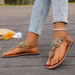 Bohemia Style Flat Heel Sandals for Women Fashion Bead Clip Toe Beach Sandles Woman Plus Size 43 Lightweight Gladiator Sandalias