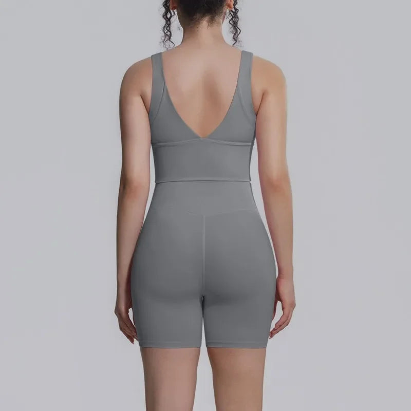 Women's Yoga Set Sports Running Fitness Beautiful Back Vest Hip Lifting Slim-Fit High Waist Shorts Training Gym Workout Suits