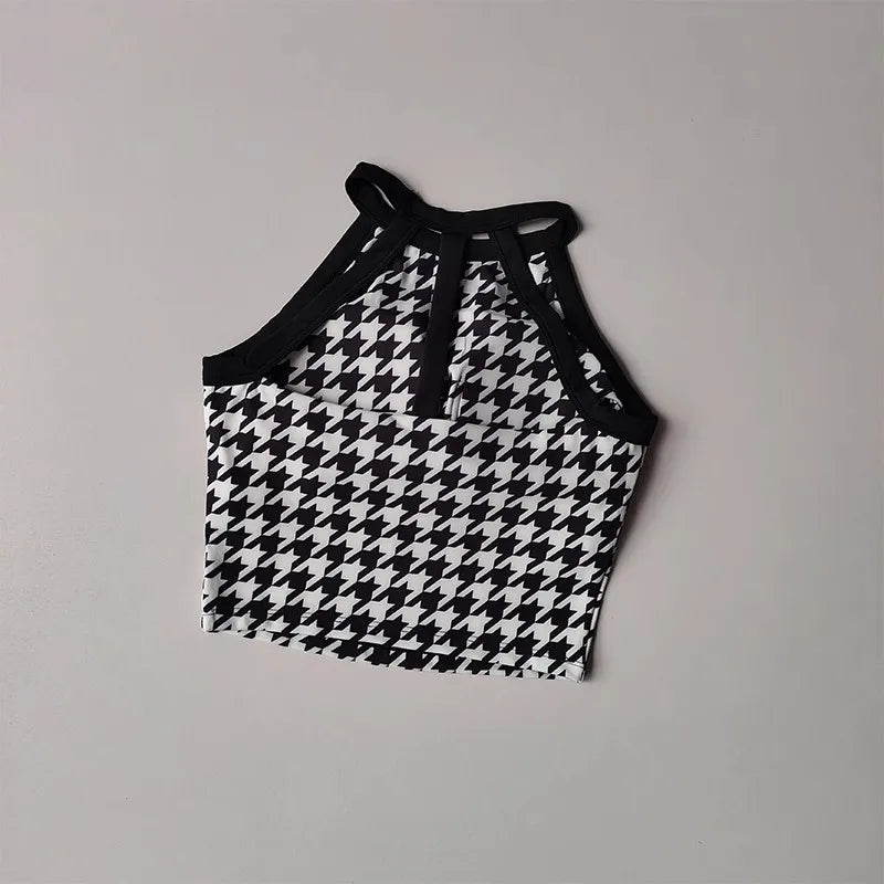 New High-end Yoga Lingerie Women's One-piece Fixed Cup Shock-proof Underwear Gathering Sexy Printed Wide Shoulder Strap Vest