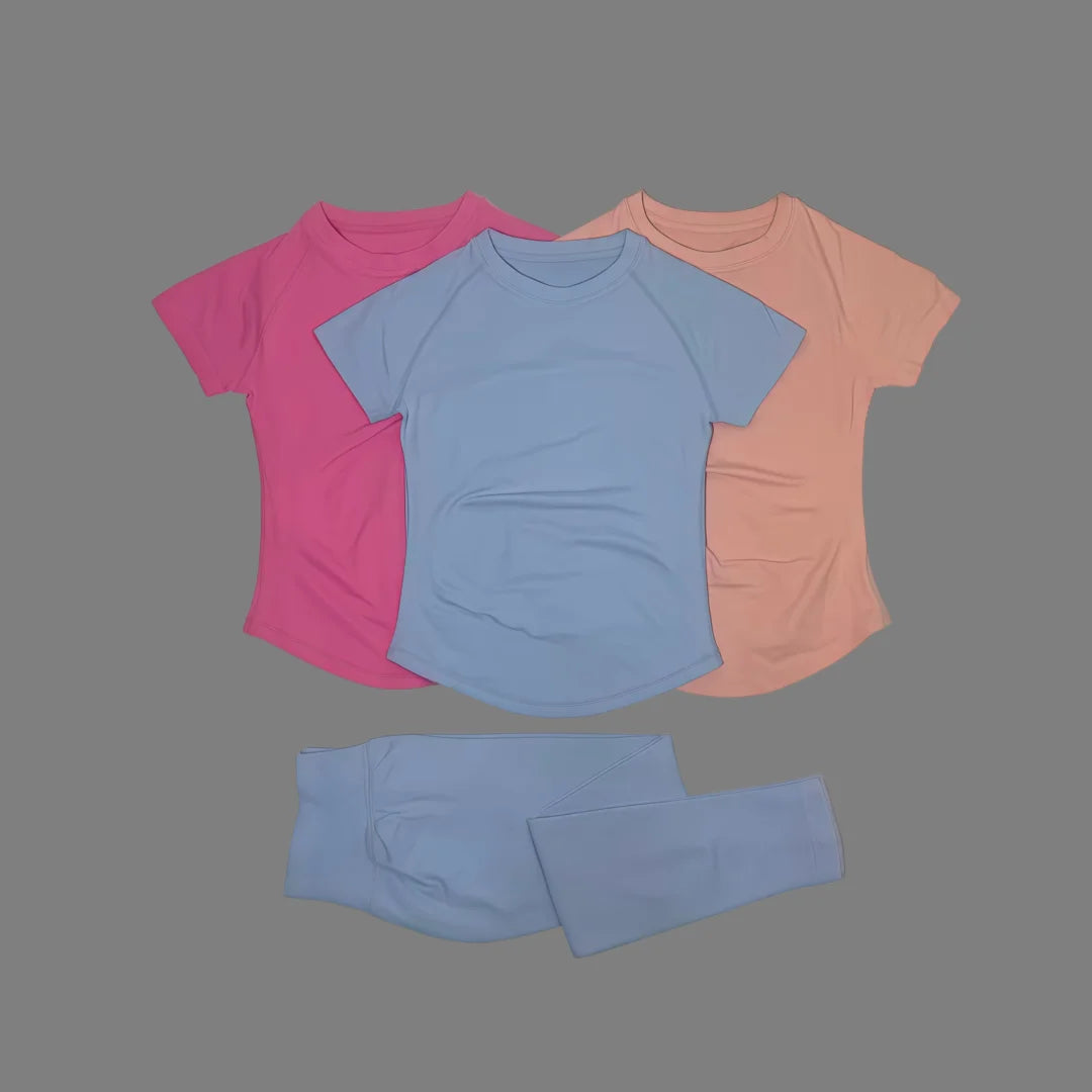2 Piece Women Solid Color Set Summer Casual Short Sleeve T-Shirt High Waist Long Pants Soft Breathable Tracksuit Daily Outfit
