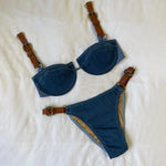 2025 Denim Bikini Set Cowgirl Style with Leather Straps Metal Buckles Perfect for Pool Parties Summer Getaways Poolside Glamour