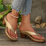 2025 New Gold High Heels Flip Flops Women Outdoor Clip Toe Thick Heeled Sandals Woman Lightweight Plus Size Summer Slippers 43