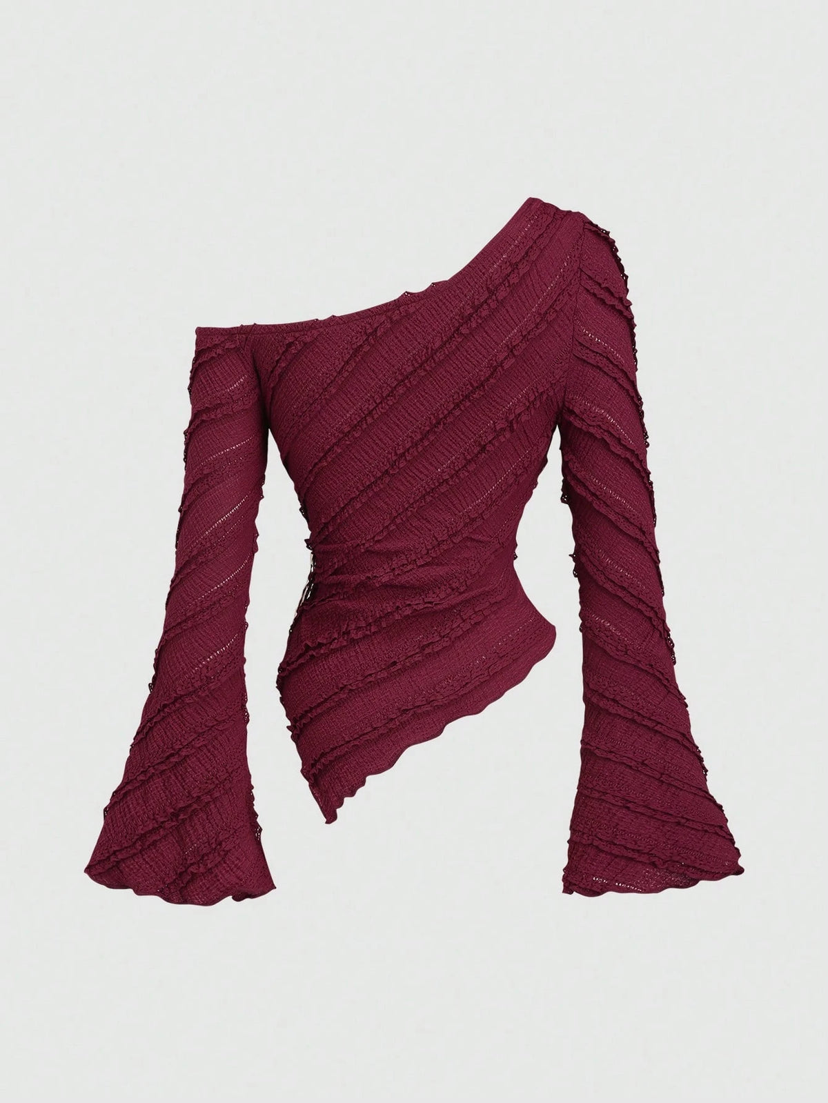 Women's Casual Textured Fabric Asymmetric Hem Flared Sleeves Blouse Commute Side Metal Decor One Shoulder Tops Spring/Fall 2026
