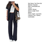 Women's Two Piece Outfit Casual Full Zip-up Short Sleeve Shirt And Wide Leg Pants Set Office Casual Lounge Tracksuit