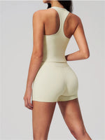 Gym Women Yoga Sets Women Brushed Square Neck Slim Sports Tank Top Fitness Suit Outwear Running High Waist Shorts Tracksuit
