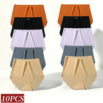 10Pcs/Set Panties Women Seamless Briefs Ice Silk High Rise Panties Female Underpants Solid Comfy Underwear Lingerie