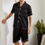 Men Satin Pajama Set Sleepwear for Man Summer Short Sleeve Button-Down Shirt & Shorts Pajamas 2 Piece Home Clothes Short Suit