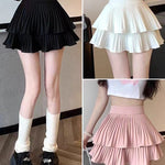 Double-layered Solid Colour High Waist A-line Hundred Mini Cake Skirt Including Safety Trousers Anti-glare Bustier Pleated Skirt
