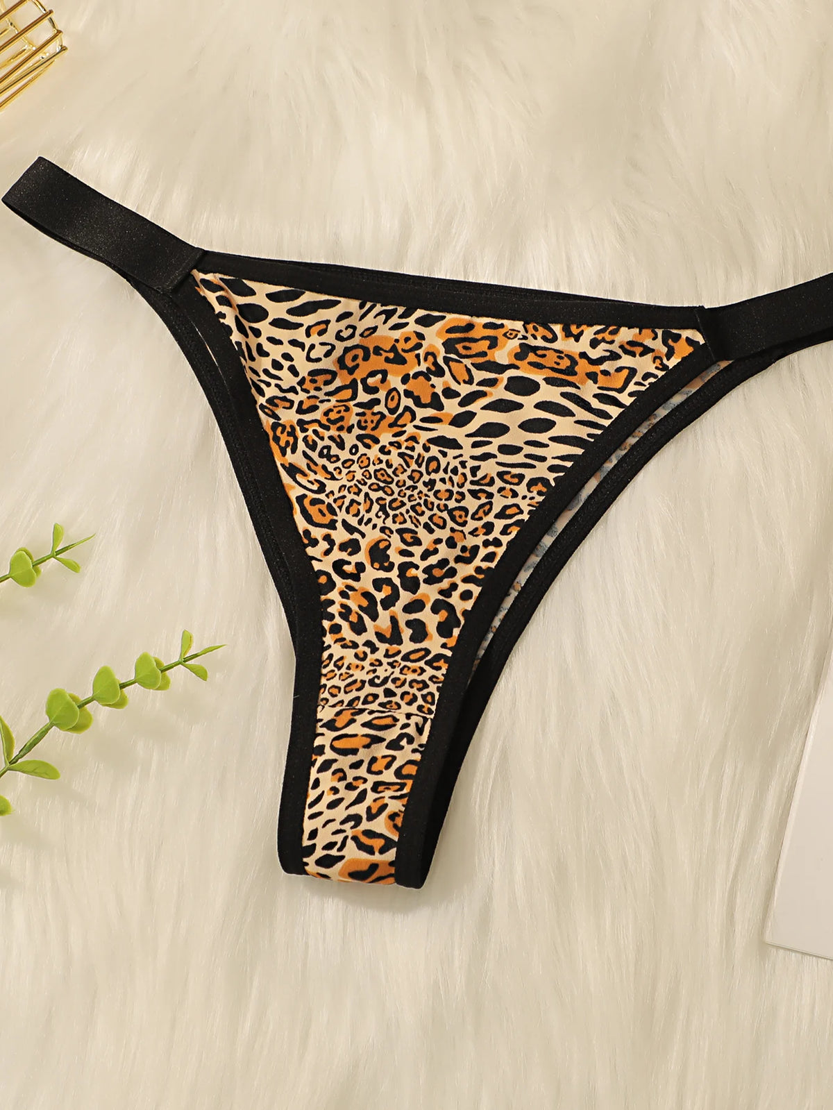 Women's sexy leopard print underwear with low waist and seamless hollow out easy to wash and dry close fitting underwear C2385