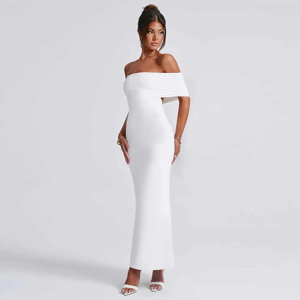 Temperament Slim Strapless Long Dress Women Solid Color Sexy Off-shoulder Backless Package Hip Sleeveless Club Party Dresses