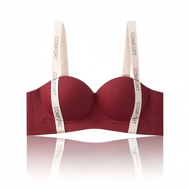 Women Push-Up Bra Seamless Underwear Letter Straps Cute Heart Print Non-wired No Rims 3/4 Cup