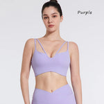 DIAS FIT JOY Women's Double Thin Shoulder Strap Yoga Vest with Chest Mat Sports Underwear V-neck Fitness Bra Yoga Back Beauty