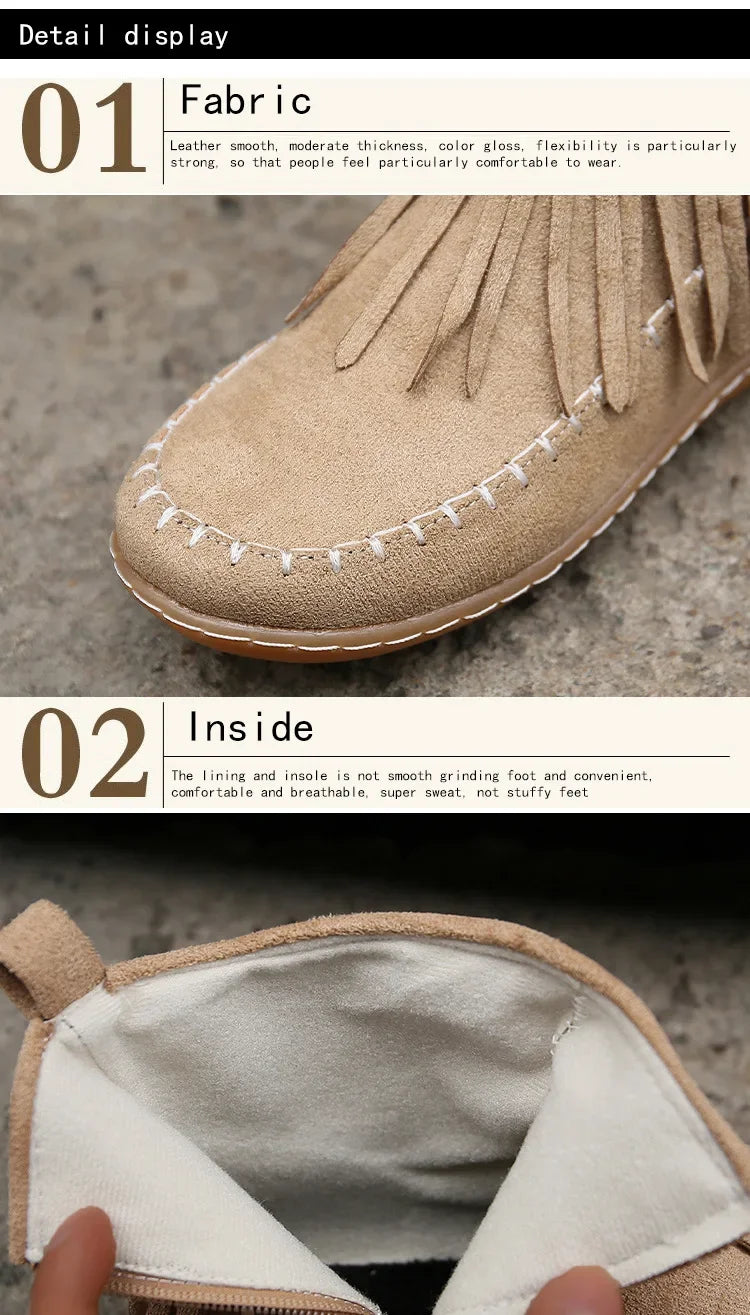 Vintage Women Boots Suede Ankle Boots Fringe Women Shoes Winter Boots Women Side Zipper Casual Shoes Ladies Snow Boot