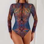 2026 Swimwear Women Long Sleeved Sun Protection One Piece Swimsuit Zip Up Print Sports Bathers Swimming Bodysuit Beach купальник