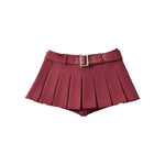 WOMENGAGA Summer Skorts High-quality Sexy A-LINE Safety Skirts Pleated Skirt Half Length Short Skirt Belt Fashion Women E4H4