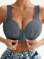 Women's Ruched Front Wireless Daily Bra Front Closure Fixed Padded Cups Seamless Back Smoothing Breathable Comfort Material