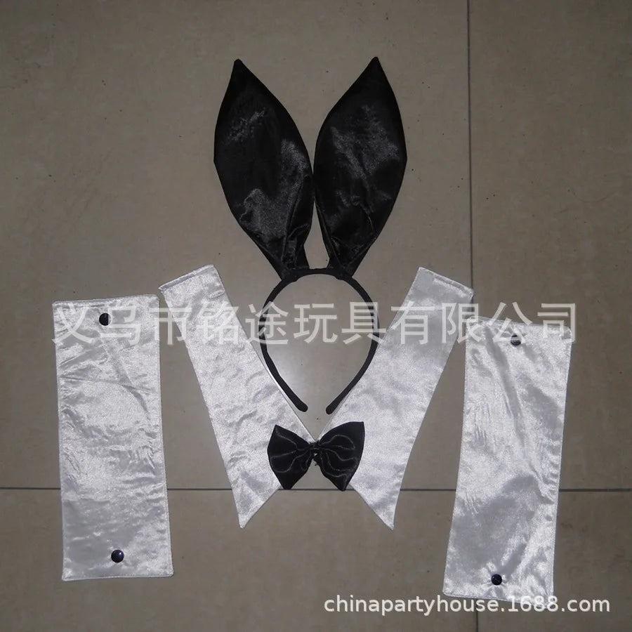 Easter Bunny Girl Cosplay 3-Piece Prop Set - Satin Headband Fluffy Rabbit Tail for Halloween Christmas