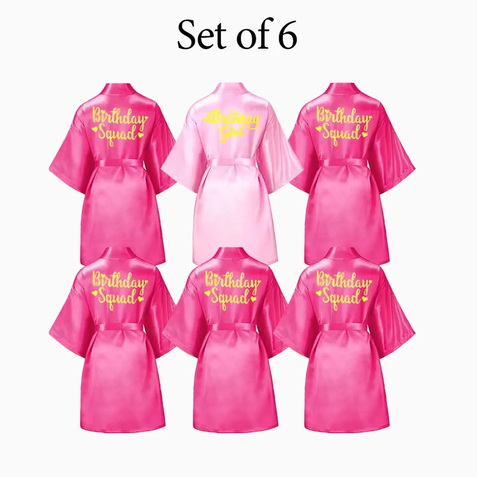 6-12Pcs Spa Girls Party Birthday Squad Robes Girl Kimono Spa Robe Pajama Party Favors Soft Satin Bathrobe for Kid Birthday Decor